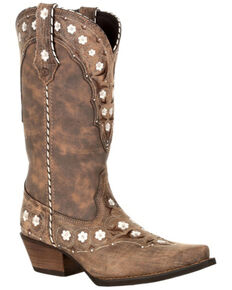 Durango Women's Driftwood Floral Western Boots - Snip Toe, Brown, hi-res