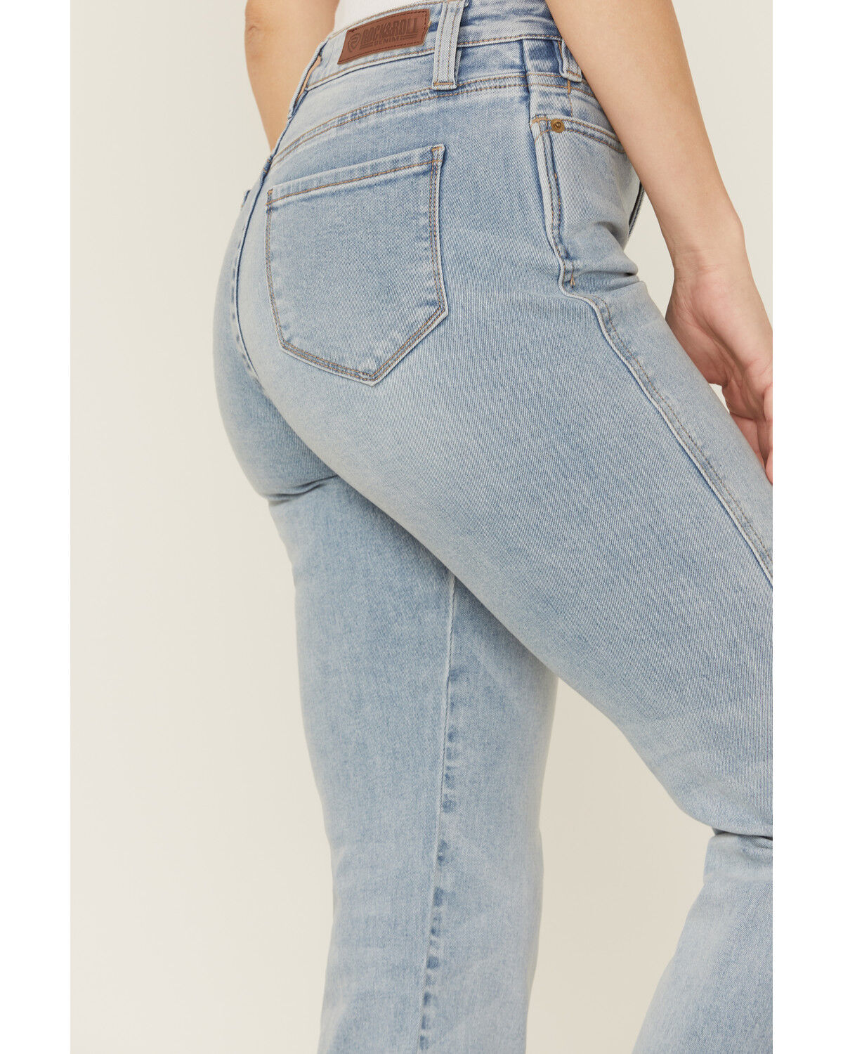 Image #4 - Rock & Roll Denim Women's Light Wash High Rise Stretch Bootcut Jeans, Light Blue, hi-res