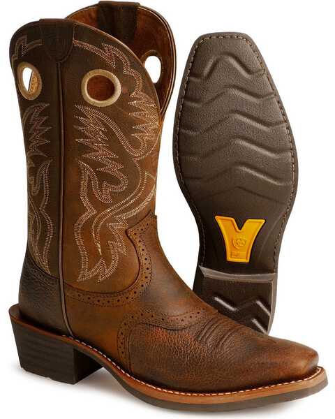 Image #3 - Ariat Men's Heritage Roughstock Western Performance Boots - Square Toe, Brown Oiled Rowdy, hi-res