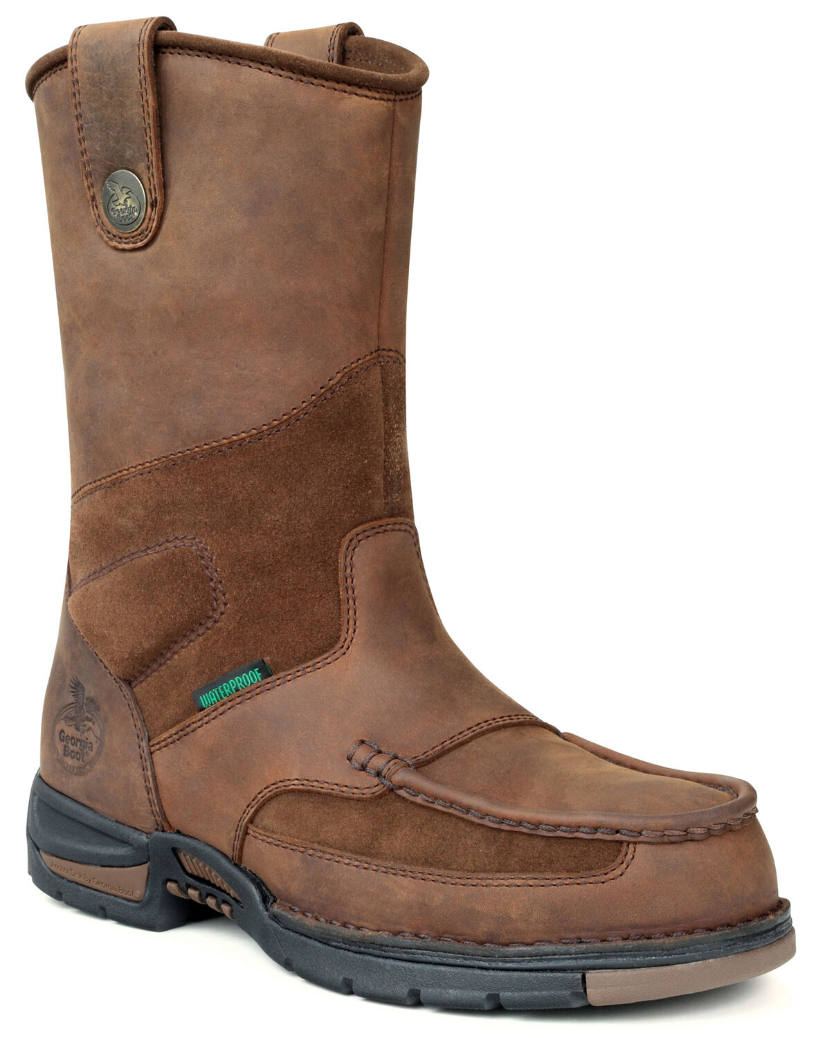 Image #1 - Georgia Boot Men's Athens Waterproof Wellington Moc Work Boots - Soft Toe, Brown, hi-res