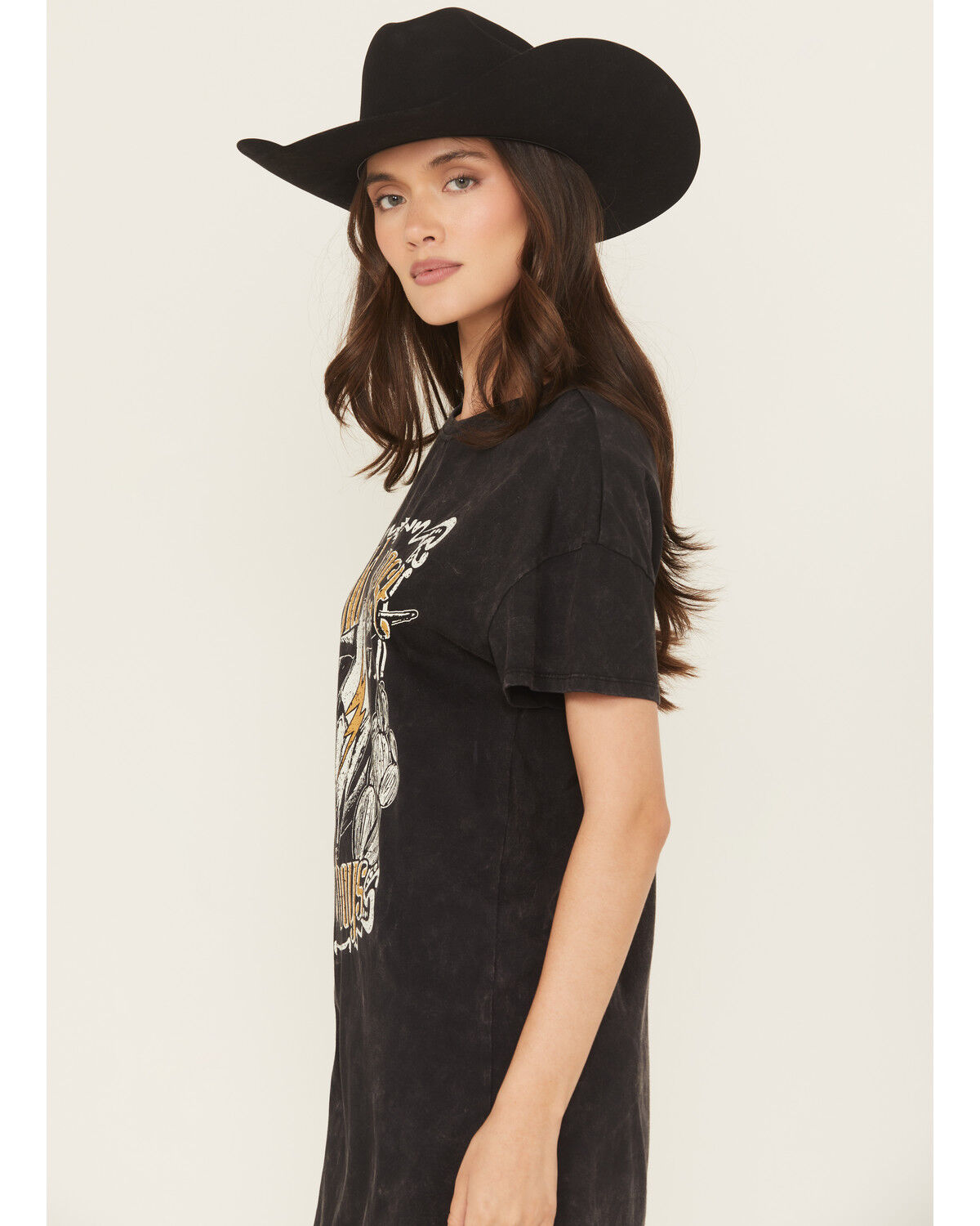 Image #2 - Rock & Roll Denim Women's Wild West Short Sleeve Graphic Mini T-Shirt Dress, Black, hi-res