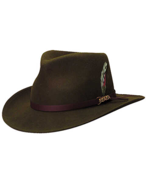 Scala Men's Olive Green Crushable Wool Felt Outback Hat, , hi-res