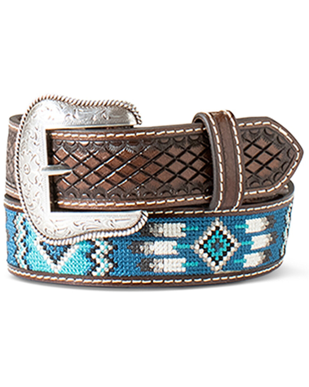 Image #1 - M & F Western Boys' Southwestern Embroidered Belt, Brown, hi-res