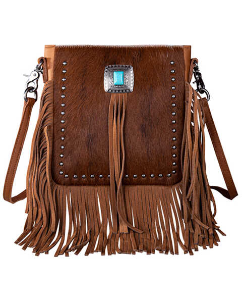 Montana West Women's Hairon Fringe Leather Crossbody Bag , Brown, hi-res