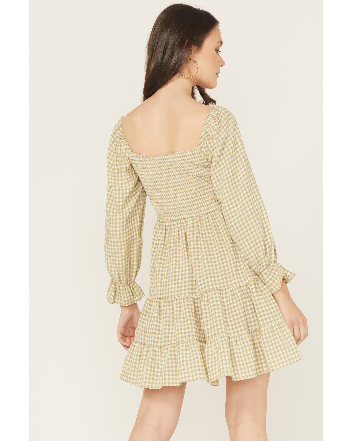 Image #4 - Blue B Women's Gingham Long Sleeve Mini Dress, Olive, hi-res