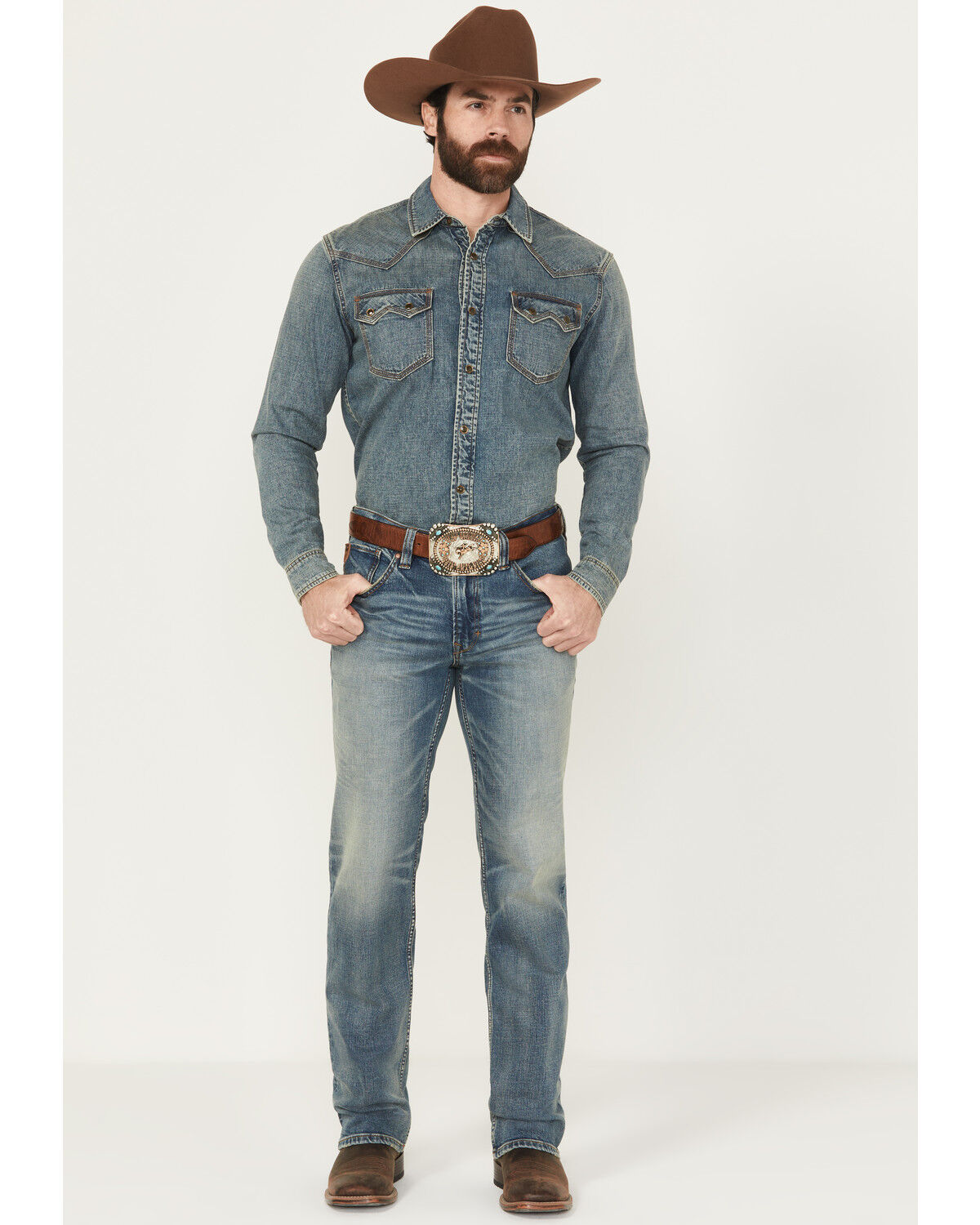 Image #1 - Moonshine Spirit Men's Twister Medium Wash Slim Straight Stretch Denim Jeans, Medium Wash, hi-res