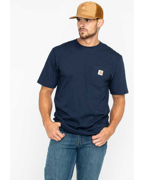Image #1 - Carhartt Men's Loose Fit Heavyweight Logo Pocket Work T-Shirt, Navy, hi-res
