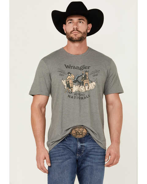 Wrangler Men's Rodeo Nationals Logo Short Sleeve Graphic Print T-Shirt , Dark Grey, hi-res