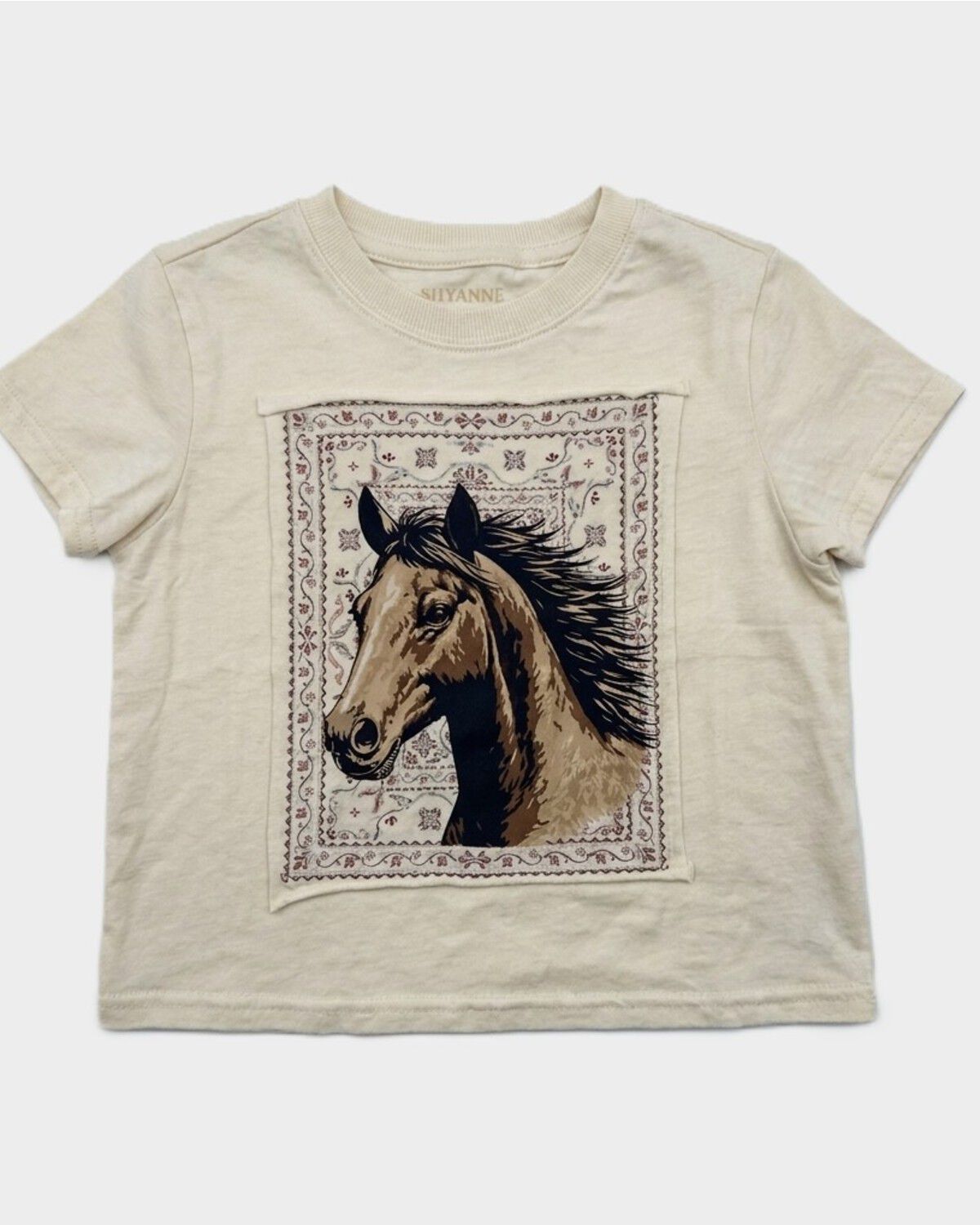 Shyanne Girls' Horse Head Short Sleeve Graphic T-Shirt, Natural, hi-res