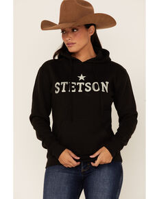 Stetson Women's Black Star Logo Fleece Knit Pullover Hoodie , Black, hi-res