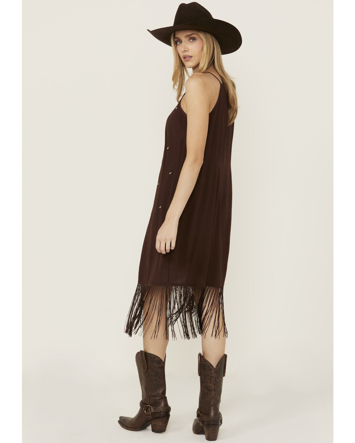 Image #4 - Shyanne Women's Embroidered Fringe Midi Dress, Dark Brown, hi-res