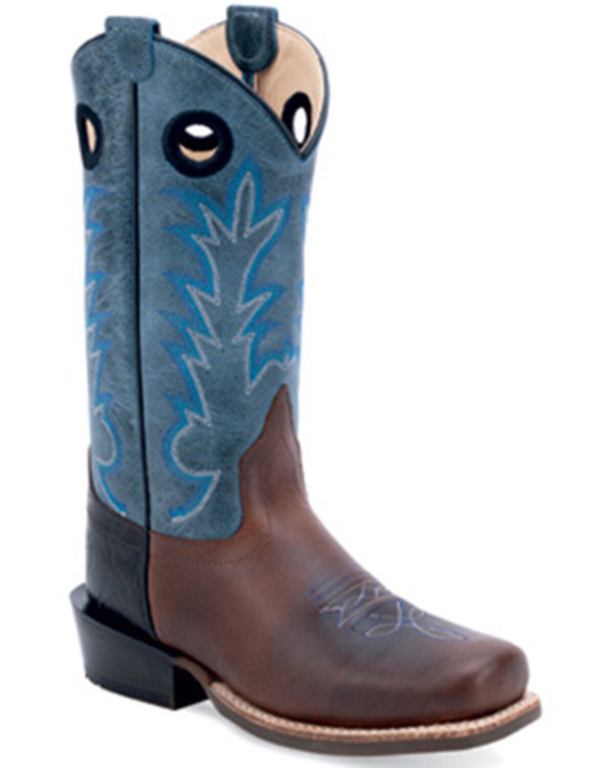 Old West Boys' Tall Western Boots - Square Toe, Blue, hi-res