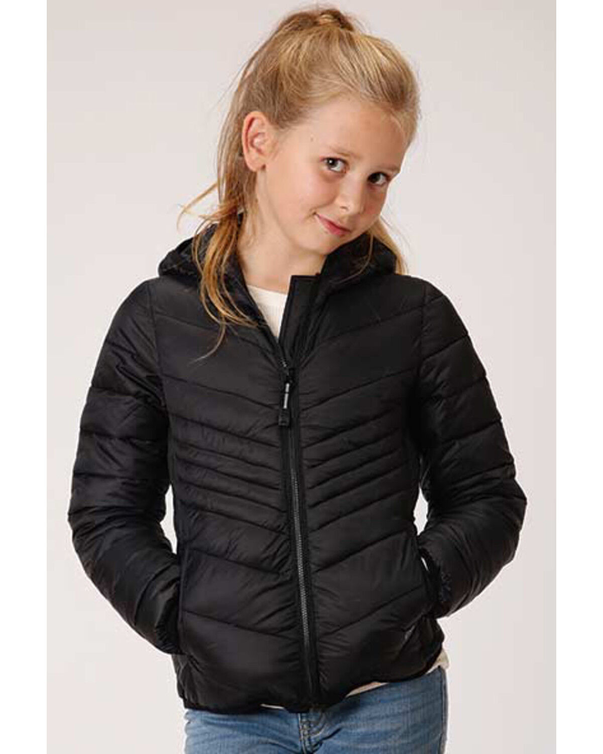 Girls black quilted jacket Clearance