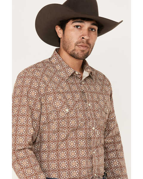 Image #2 - Gibson Men's Kaleidoscope Medallion Print Long Sleeve Pearl Snap Western Shirt, Fired Brick, hi-res