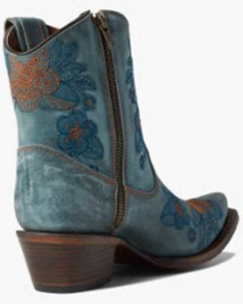 Image #4 - Corral Women's Flower Embroidered Ankle Western Booties - Snip Toe, Blue, hi-res