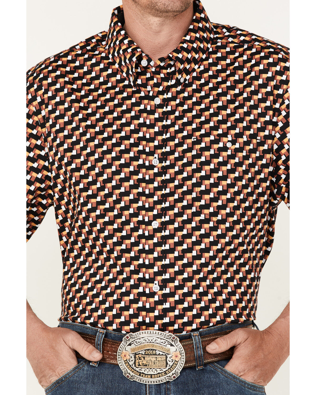 Image #3 - RANK 45® Men's Mudslinger Geo Print Button-Down Stretch Western Shirt, Multi, hi-res