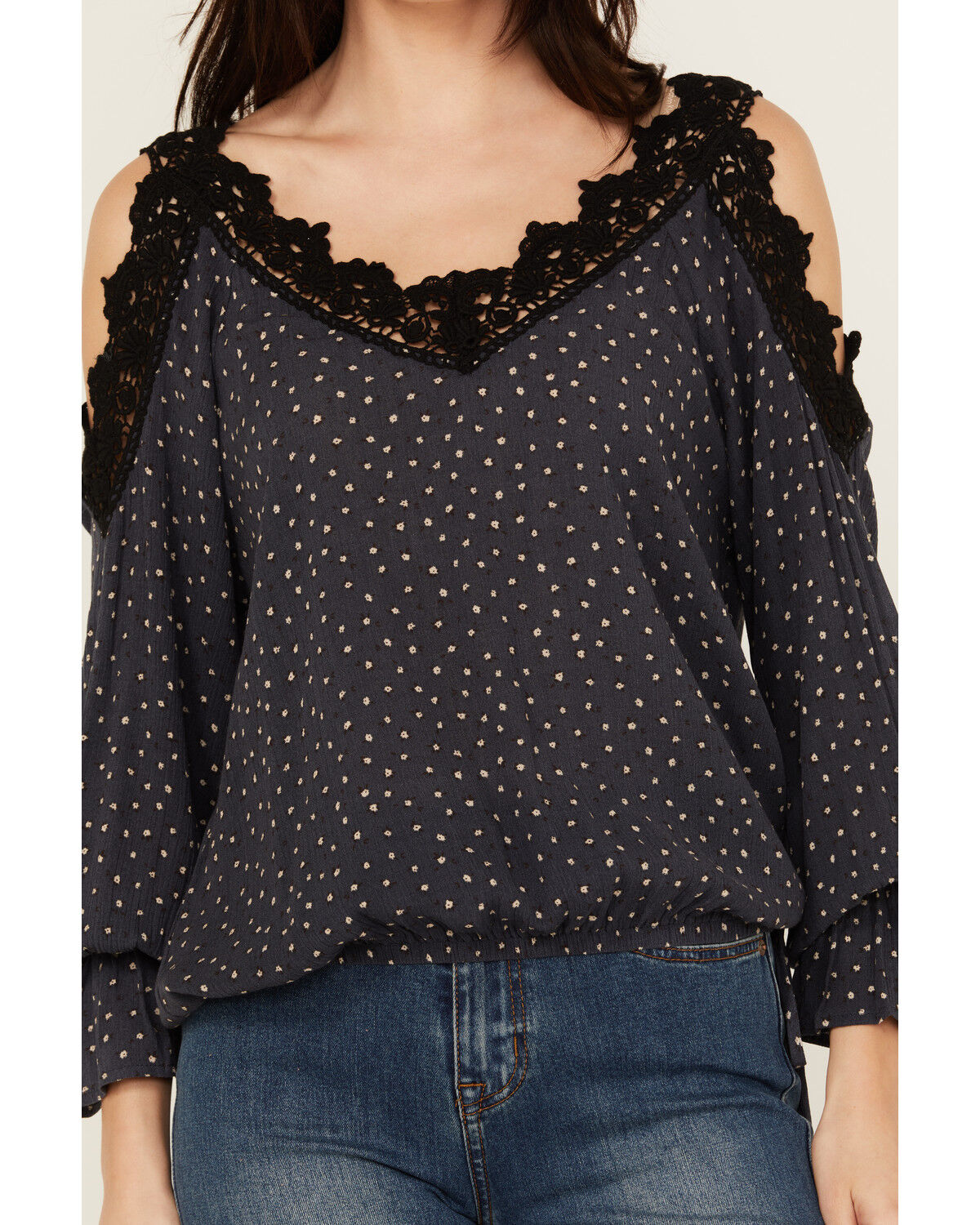 Image #3 - Wild Moss Women's Cold Shoulder Top, Navy, hi-res
