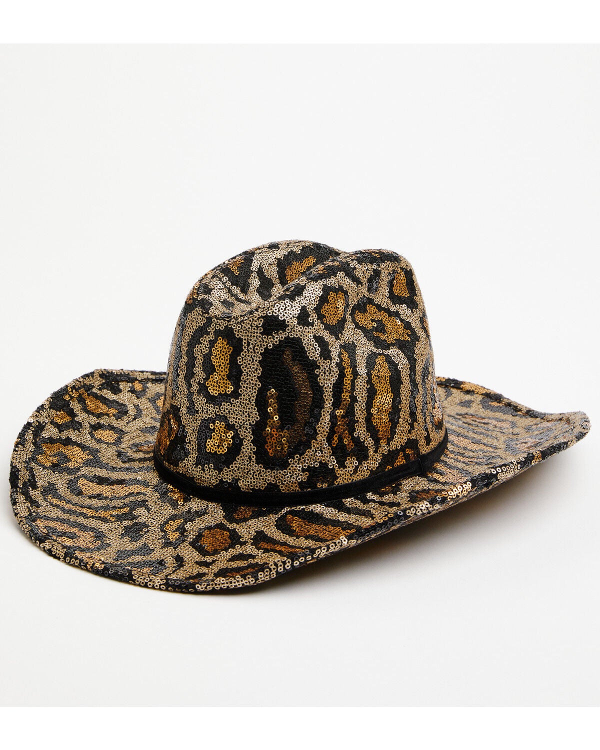 Image #1 - San Diego Hat Company Women's Leopard Print Sequins Cowboy Hat, Leopard, hi-res
