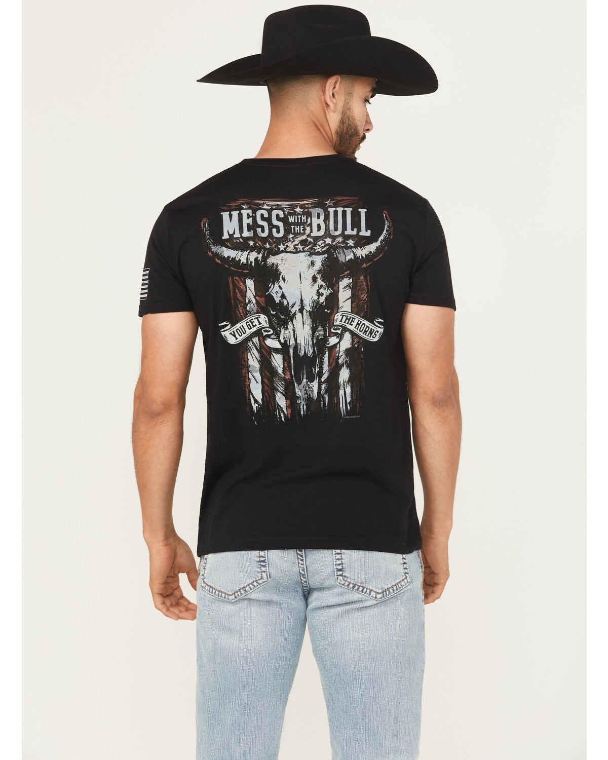 Buckwear Men's Bull Horns Short Sleeve Graphic, Black, hi-res