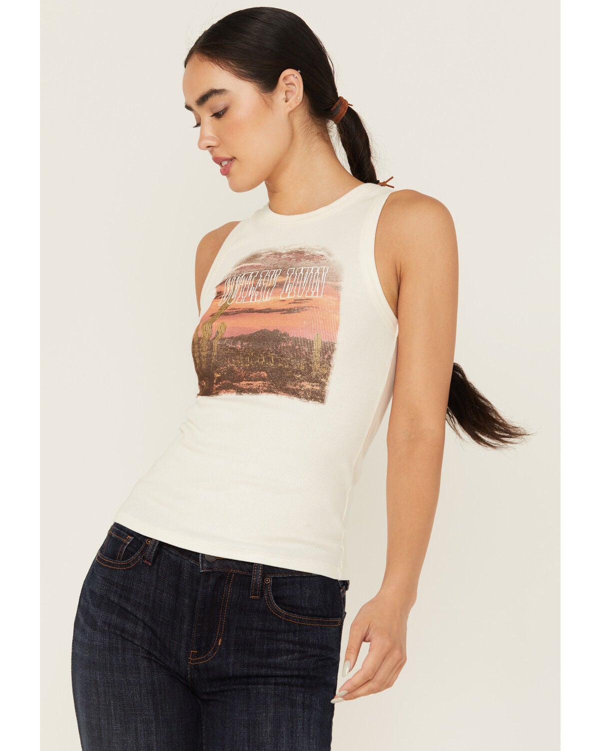 Idyllwind Women's Outlaw Livin Sleeveless Ribbed Tank Top, Ivory, hi-res