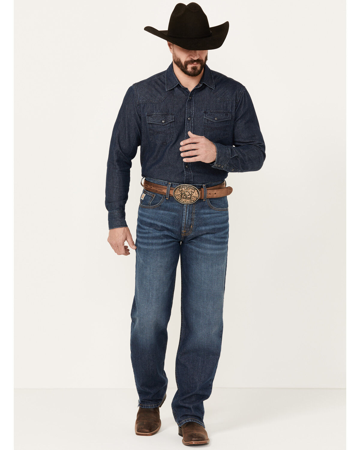 Image #1 - Cinch Men's Fastback Stonewash Original Loose Taper Rigid Denim Jeans, Indigo, hi-res