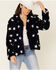 Image #1 - Hem & Thread Women's Navy Star Print Faux Fur Jacket , Navy, hi-res