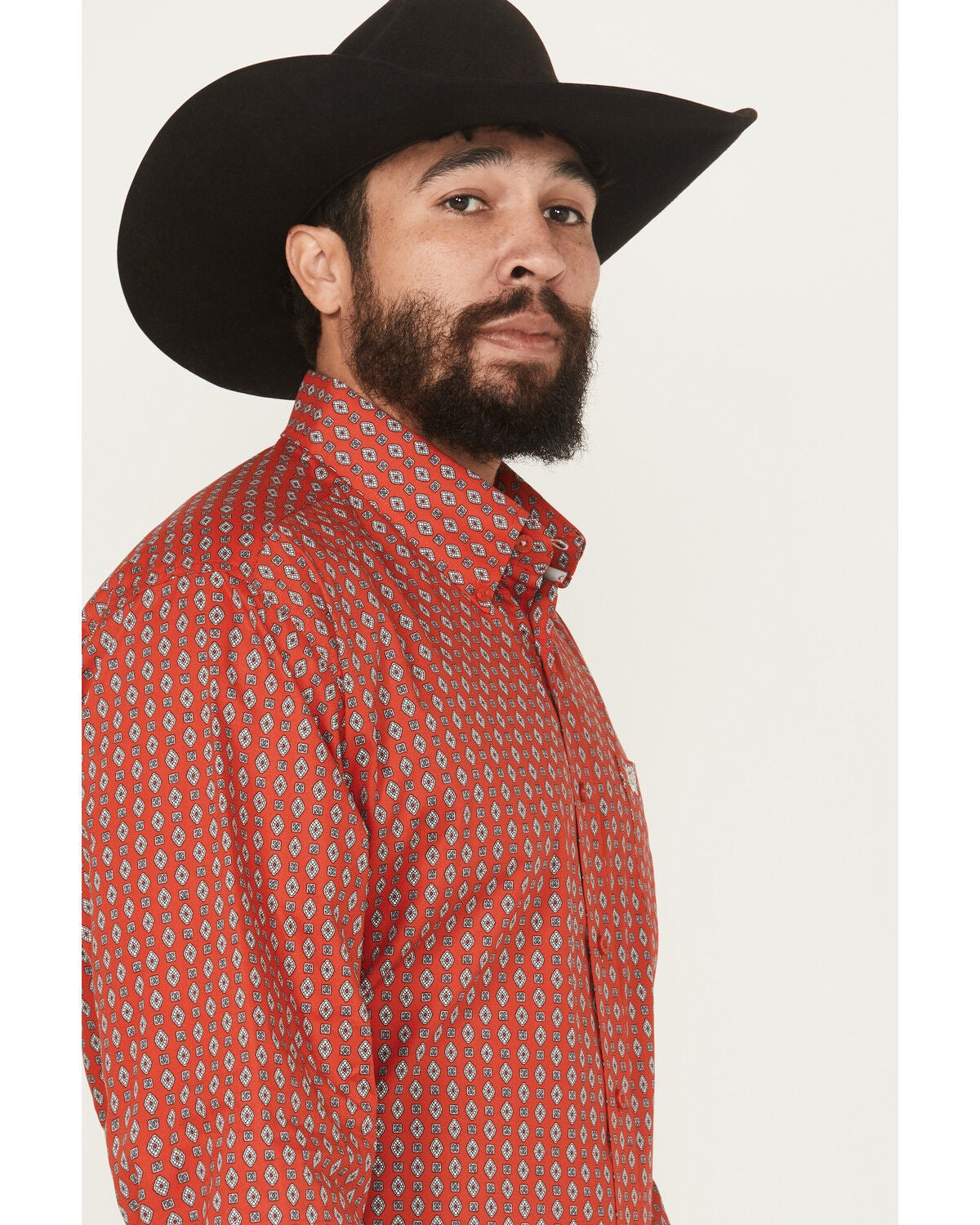 Image #2 - Cinch Men's Geo Print Long Sleeve Button-Down Stretch Western Shirt, Red, hi-res