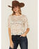 Image #1 - Originality Women's Lace Ruffle Short Sleeve Top, Stone, hi-res