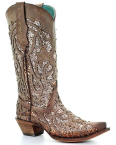 Corral Women's Golden Luminary Roots Western Boots - Snip Toe, Light Grey, hi-res