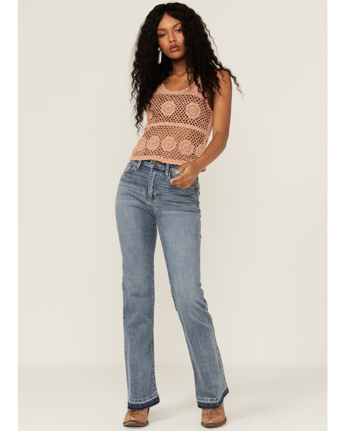 Image #2 - Saints & Hearts Women's Crochet Pattern Tank, Peach, hi-res