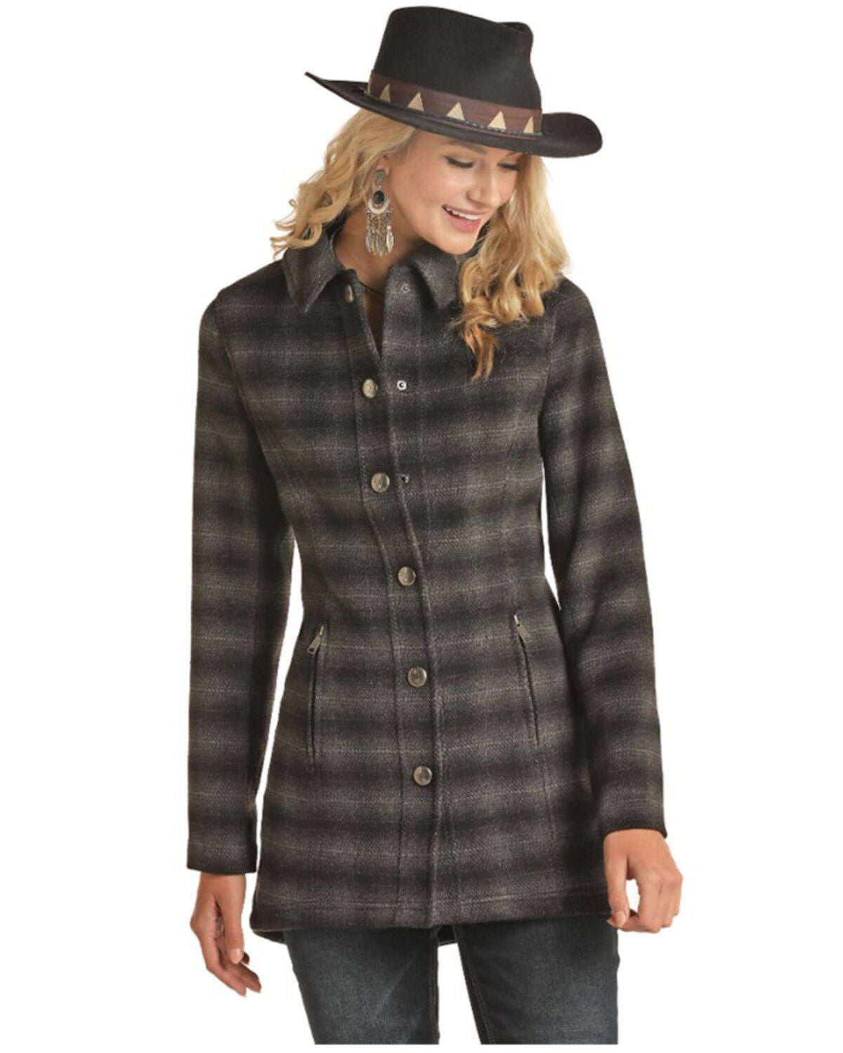 Ombre Wool Twill Plaid Coat 