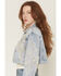Image #2 - Azalea Wang Women's Light Wash Embellished Button-Down Cropped Denim Jacket, Light Wash, hi-res