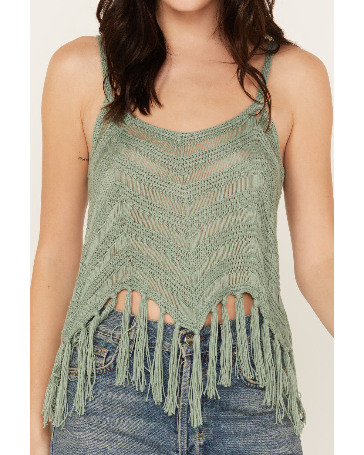 Image #3 - Rock & Roll Denim Women's Crochet Fringe Tank, Aqua, hi-res