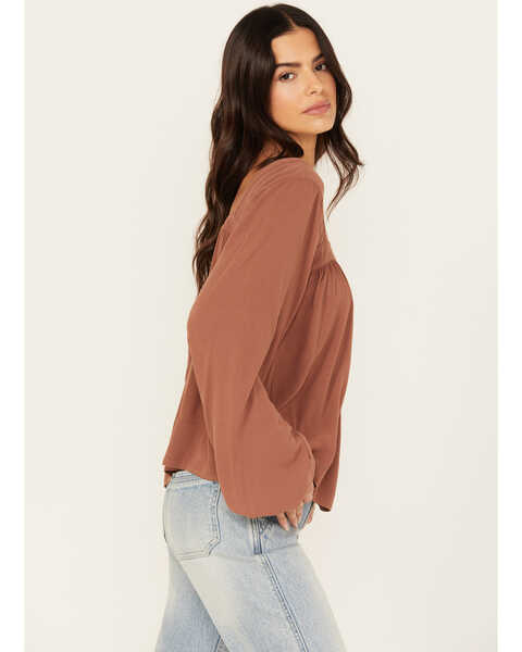 Image #2 - Cleo + Wolf Women's Long Sleeve Flowy Blouse , Coffee, hi-res