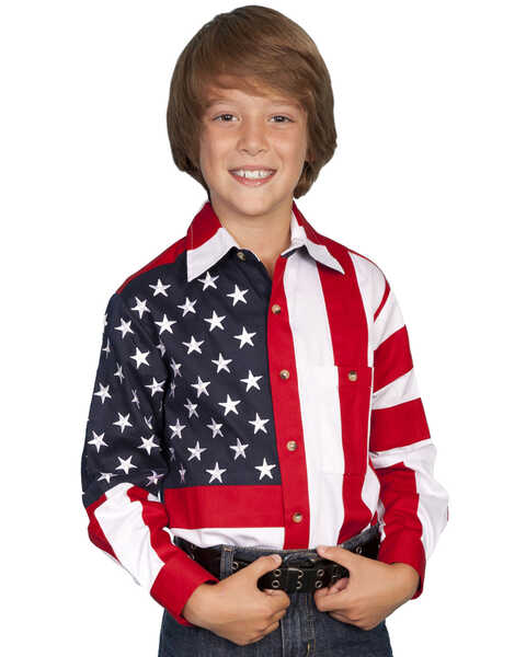 Scully Boys' American Flag Shirt, Red, hi-res