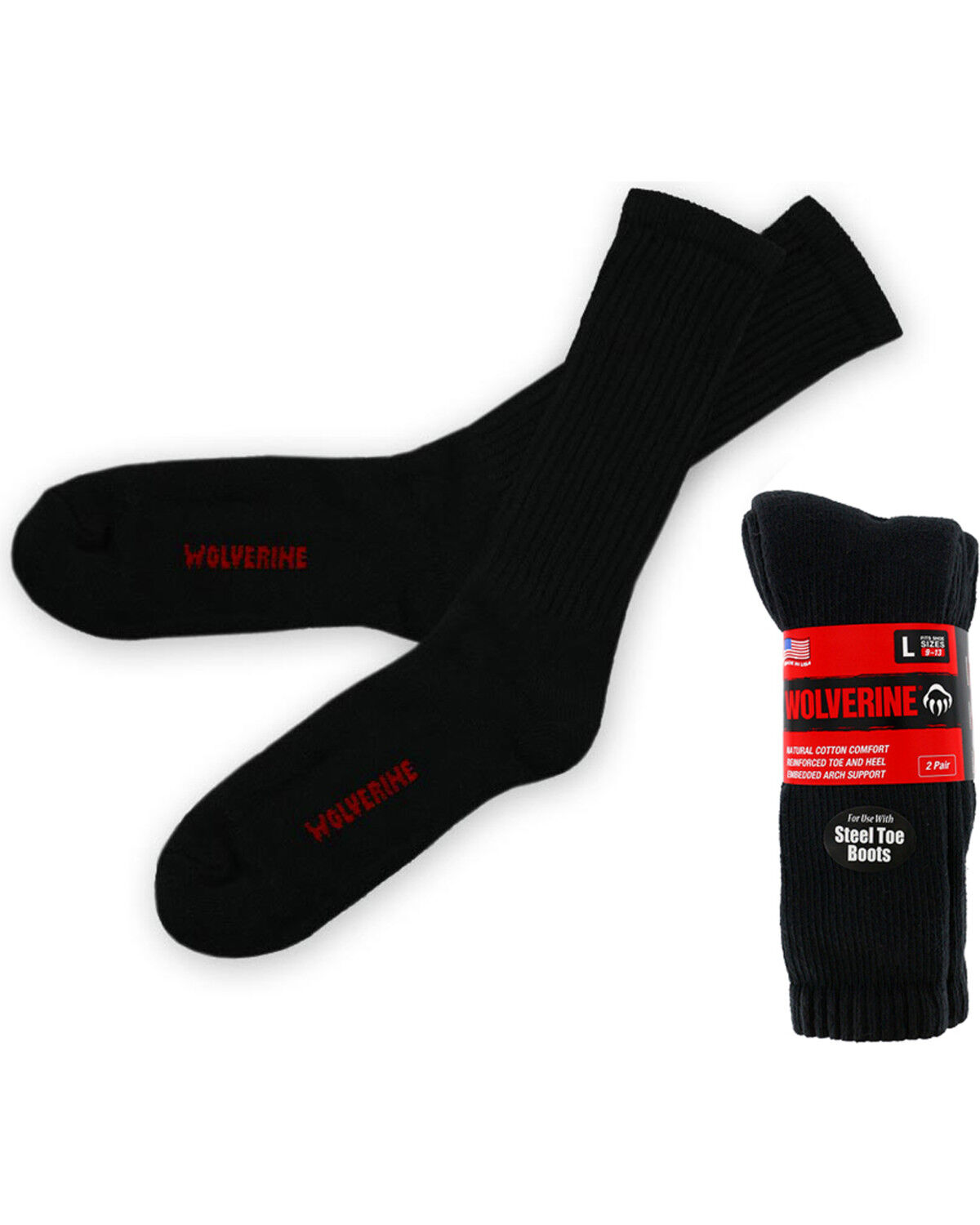 Image #1 - Wolverine Men's Boot 2-Pack Crew Socks, Black, hi-res