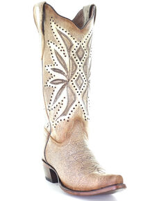 Circle G Women's Straw Laser & Embroidery Western Boots - Snip Toe, Natural, hi-res