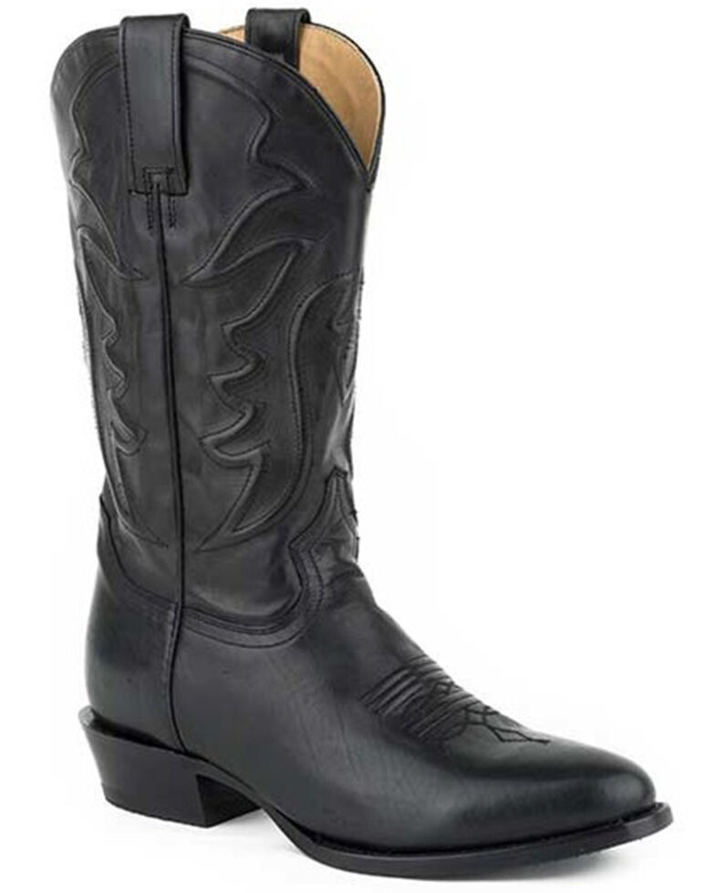Stetson Men's Ames Corded Shaft Western Boots - Round Toe , Black, hi-res