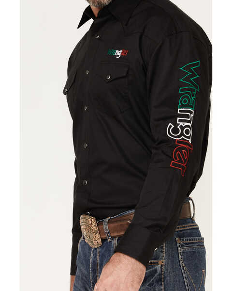 Image #2 - Wrangler Men's Mexico Logo Snap Western Shirt , Black, hi-res