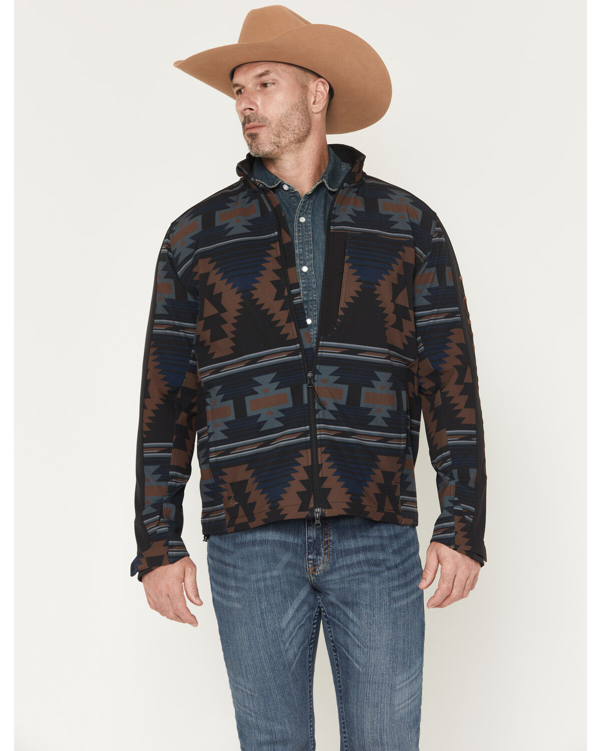 Image #1 - Cody James Men's Southwestern Print Softshell Jacket, Black, hi-res