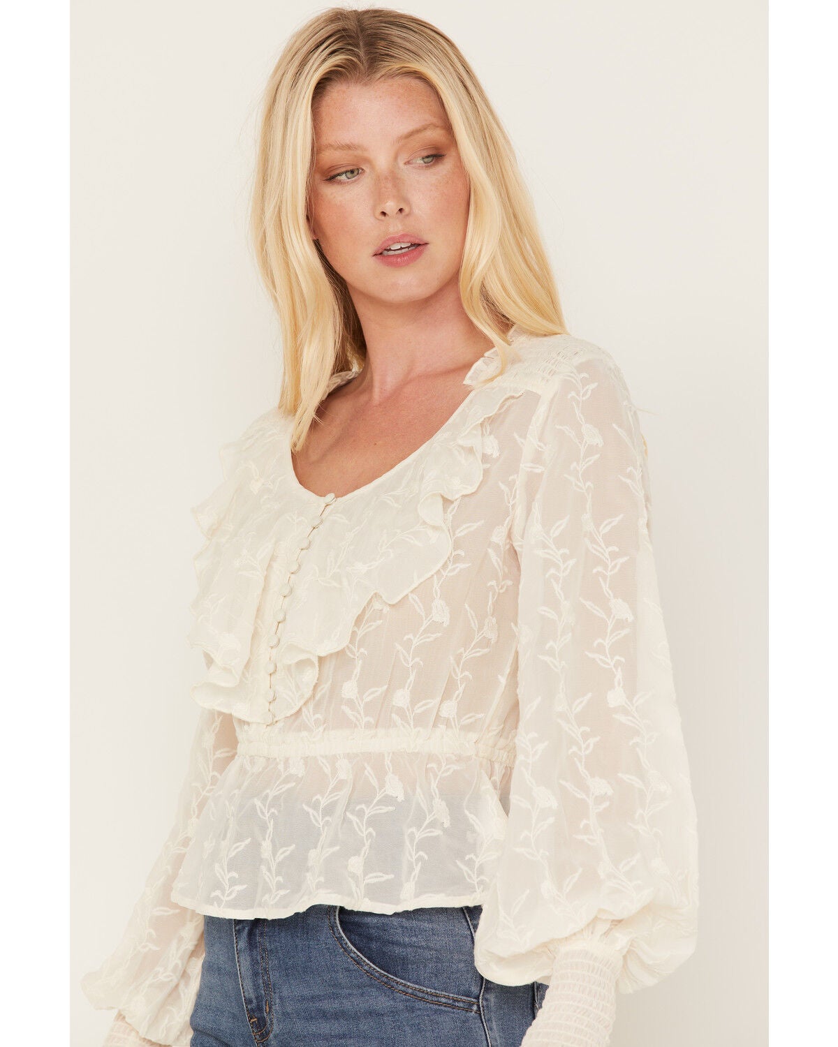 white chiffon ruffle blouse