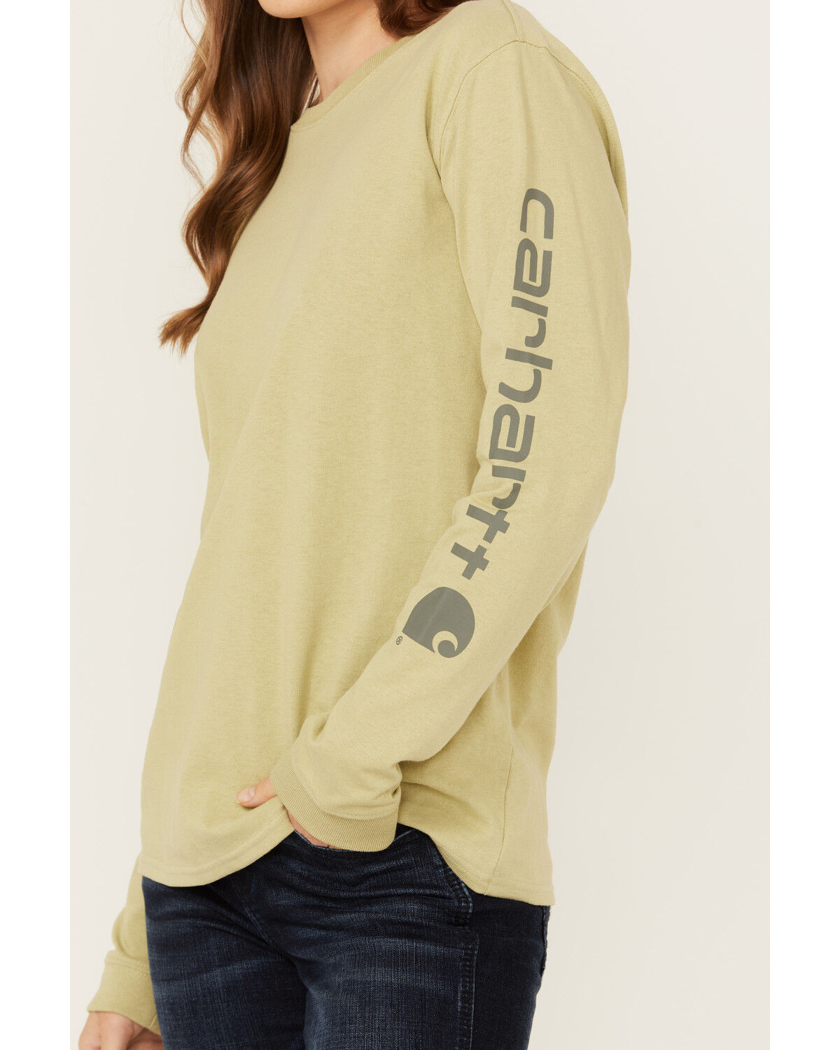 Image #3 - Carhartt Women's Loose Fit Heavyweight Logo Graphic Long Sleeve Shirt, Sand, hi-res