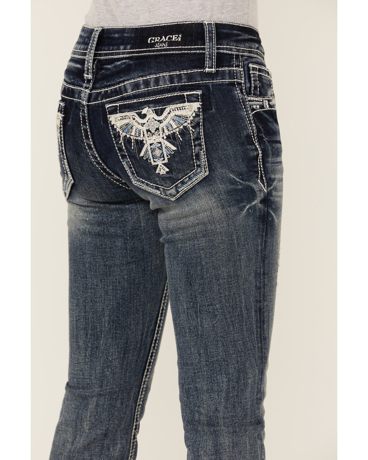 Image #2 - Grace in LA Girls' Medium Wash Thunderbird Pocket Bootcut Stretch Denim Jeans, Medium Wash, hi-res