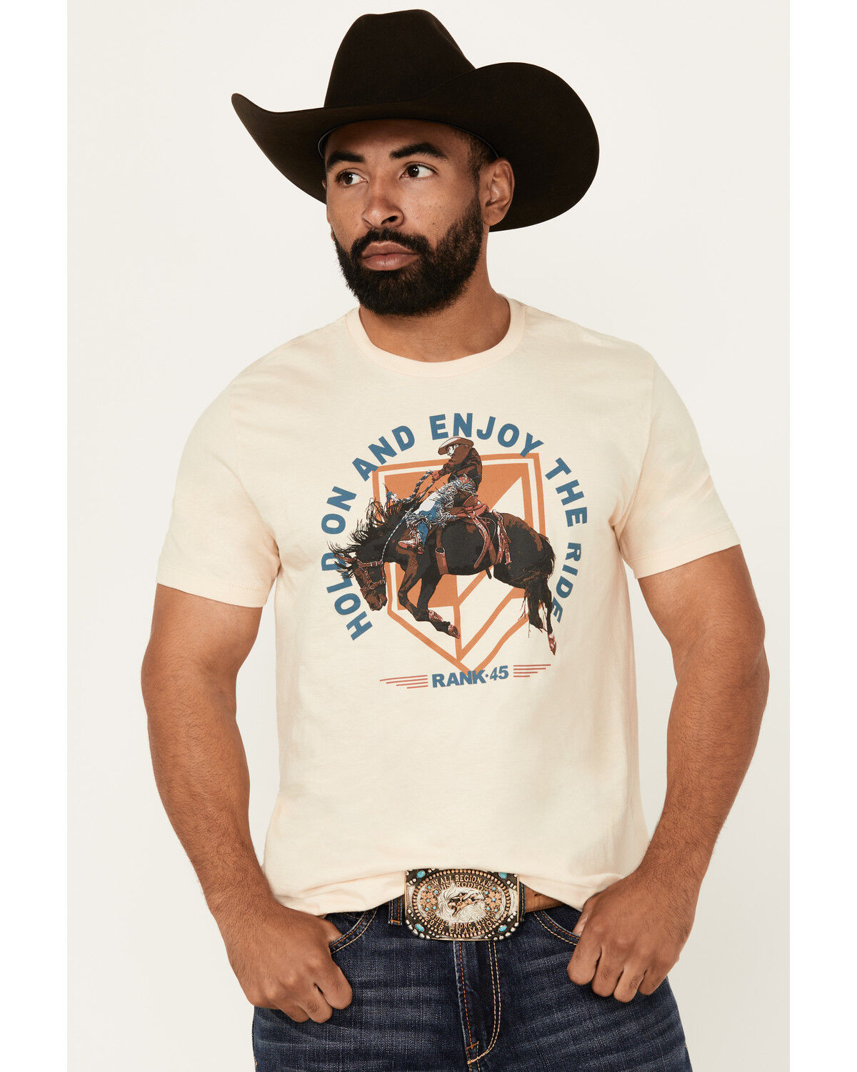 Image #1 - RANK 45® Men's Hold On And Enjoy The Ride Short Sleeve Graphic T-Shirt, Cream, hi-res