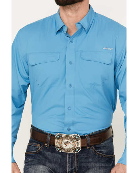 Image #3 - Ariat Men's VentTEK Outbound Solid Classic Fit Long Sleeve Button-Down Western Shirt, Steel Blue, hi-res