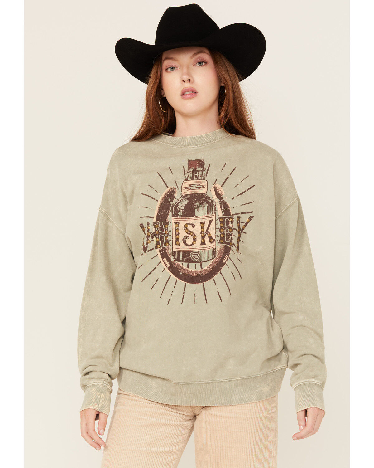 Image #2 - Rock & Roll Denim Women's Whiskey Graphic Sweatshirt, Olive, hi-res