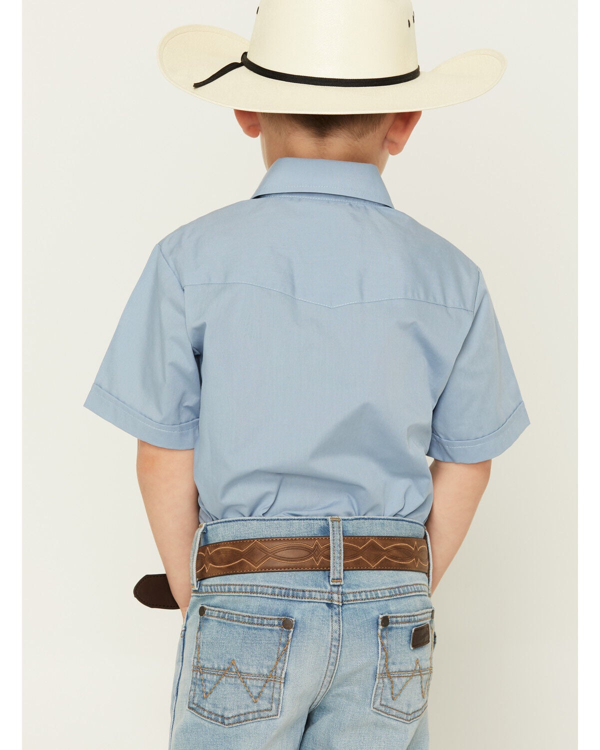 Image #4 - Ely Walker Boys' Solid Short Sleeve Pearl Snap Western Shirt, Blue, hi-res