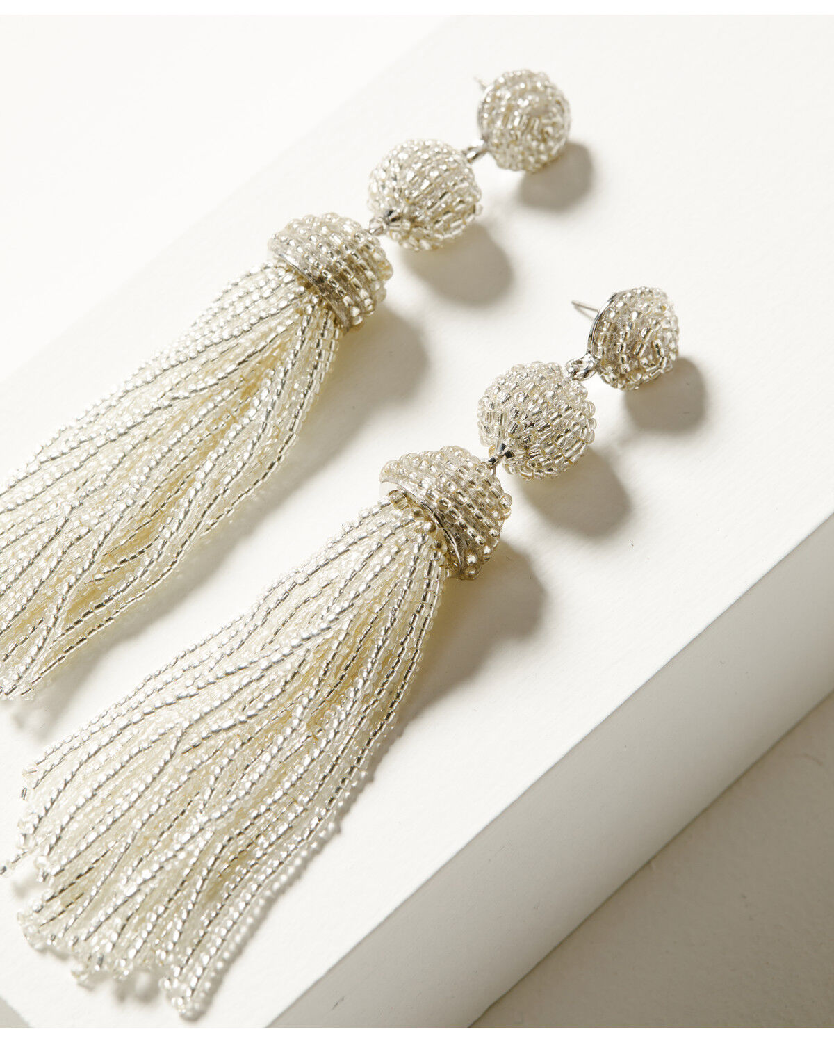 Image #2 - Shyanne Women's Three-Tier Beaded Tassel Earrings, Silver, hi-res