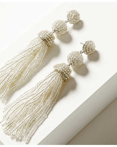 Image #2 - Shyanne Women's Three-Tier Beaded Tassel Earrings , Silver, hi-res