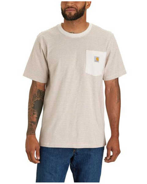 Carhartt Men's Striped Print Relaxed Fit Heavyweight Short Sleeve Pocket T-Shirt - Big , Tan, hi-res
